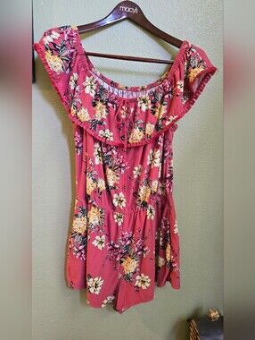 Off-Shoulder Pink Floral Women’s Jumpsuit Shorts XL